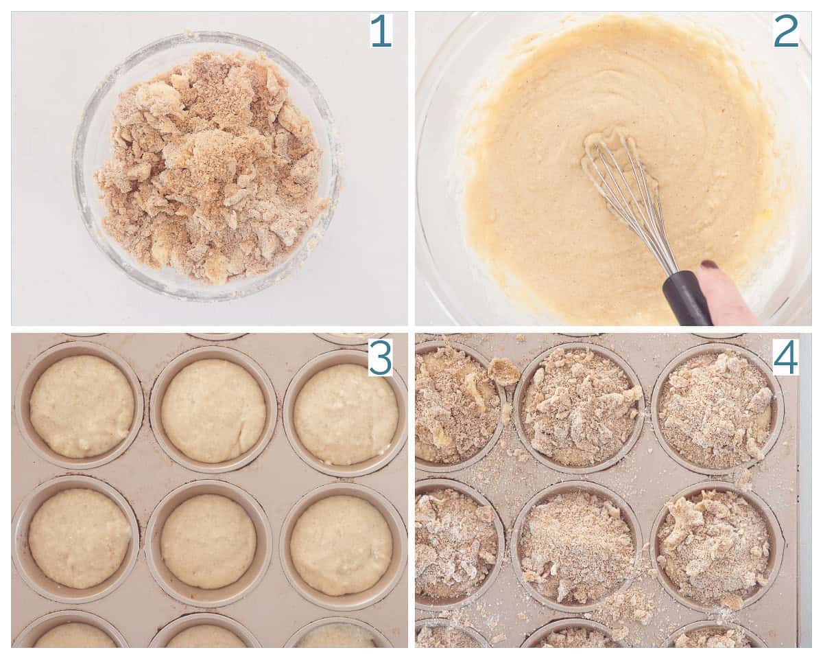 4 collage foto bereiding Speculaas muffins