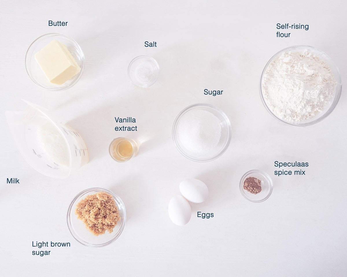 Ingredients Speculoos Muffins on a white background with text description