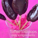 a glass with toffee lollipops