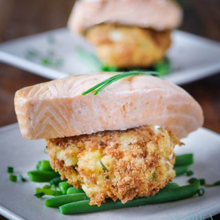 salmon smoked in tea with wasabi latkes