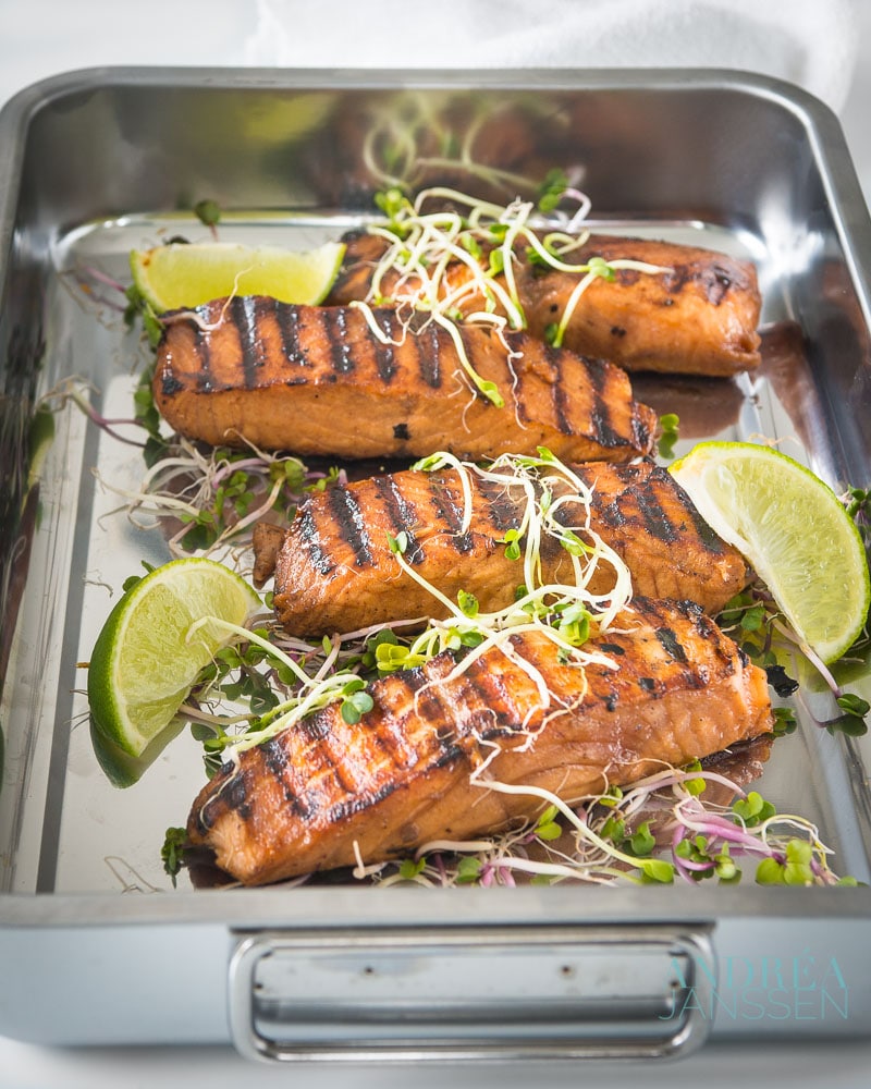 Brined salmon on the grill