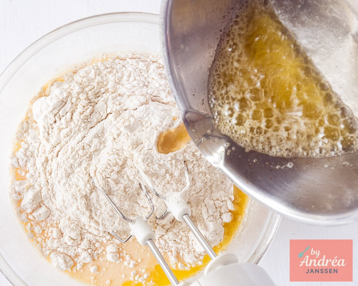 Butter poured into the batter.
