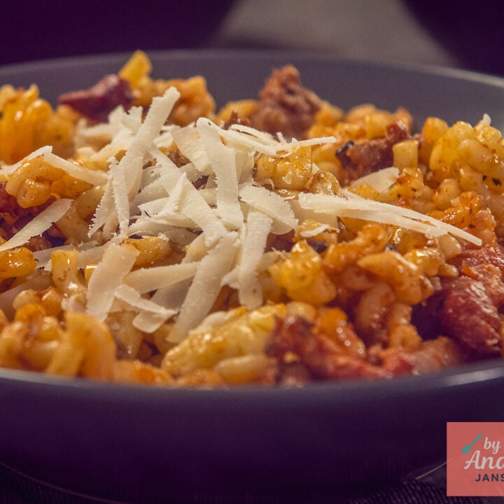 Macaroni with Ground Beef, Bacon, and Parmesan