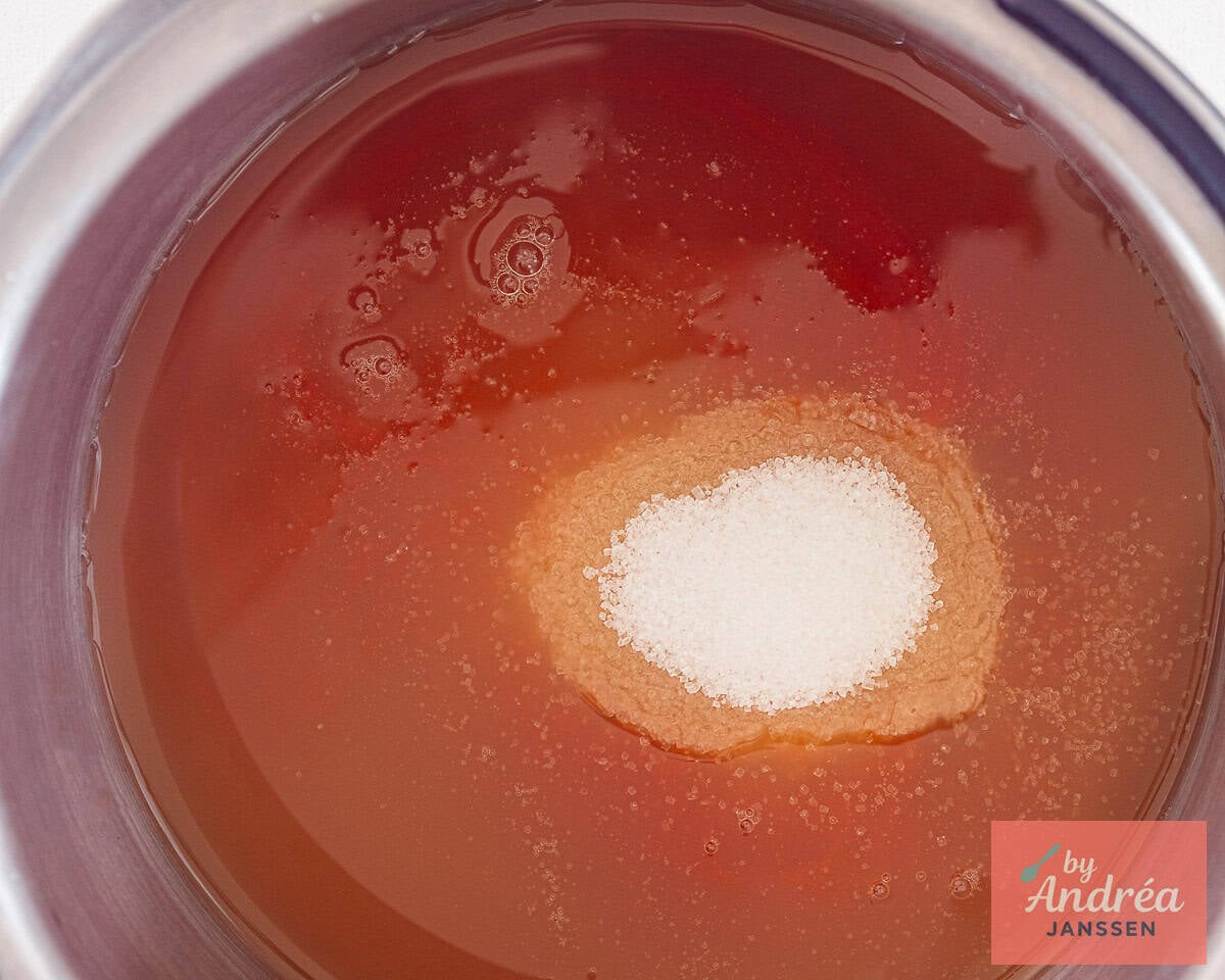 Sugar added to the strained rosehip syrup