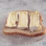 A slice of bread with slices of Camembert