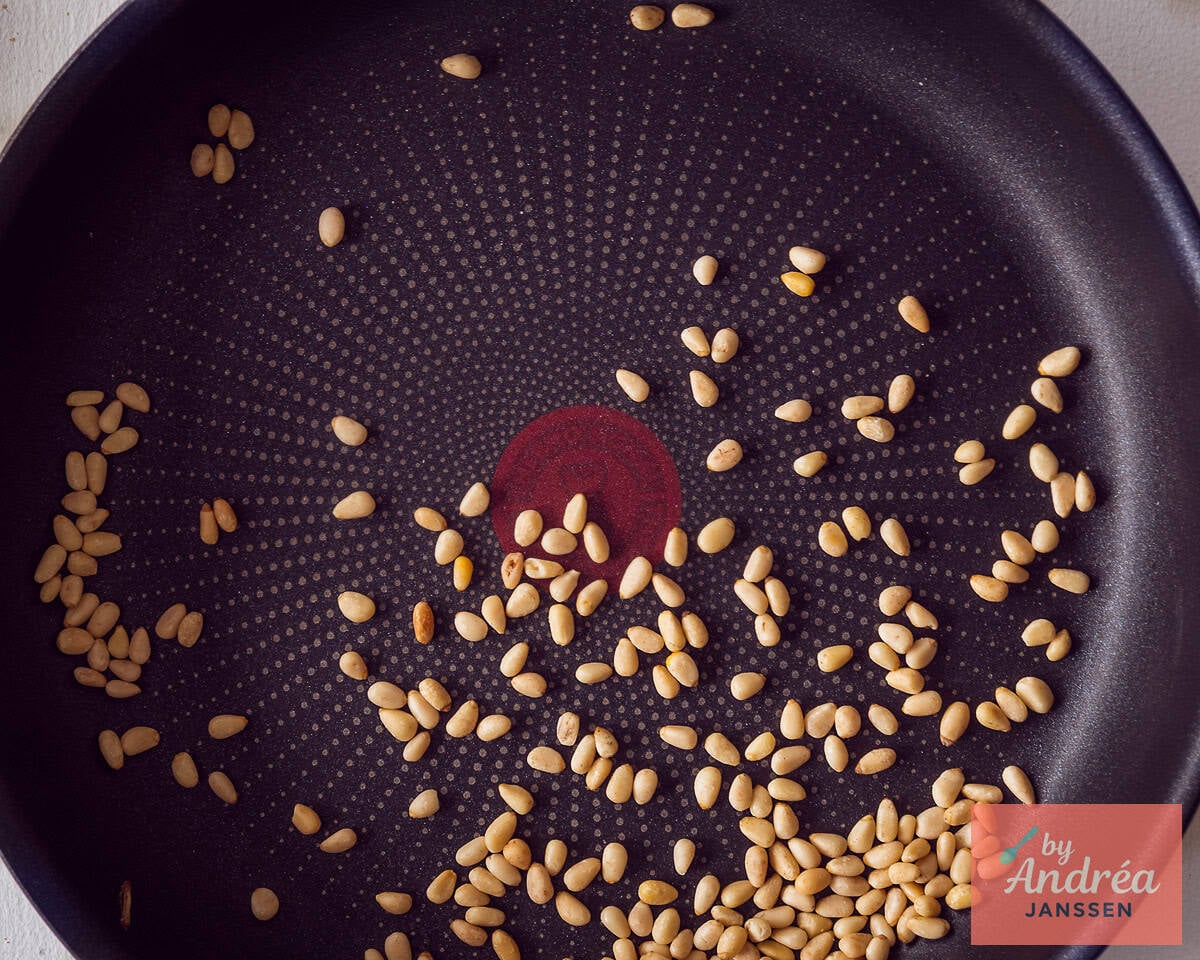 Roasting pine nuts in a skillet
