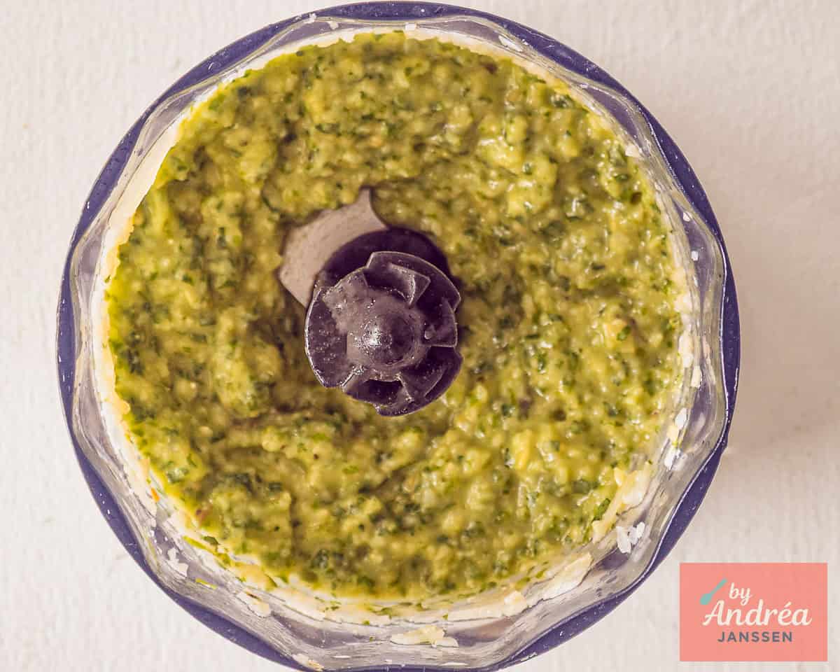 a blend jar with homemade pesto