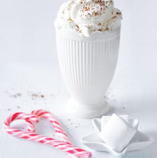 White hot chocolate in Christmas decor