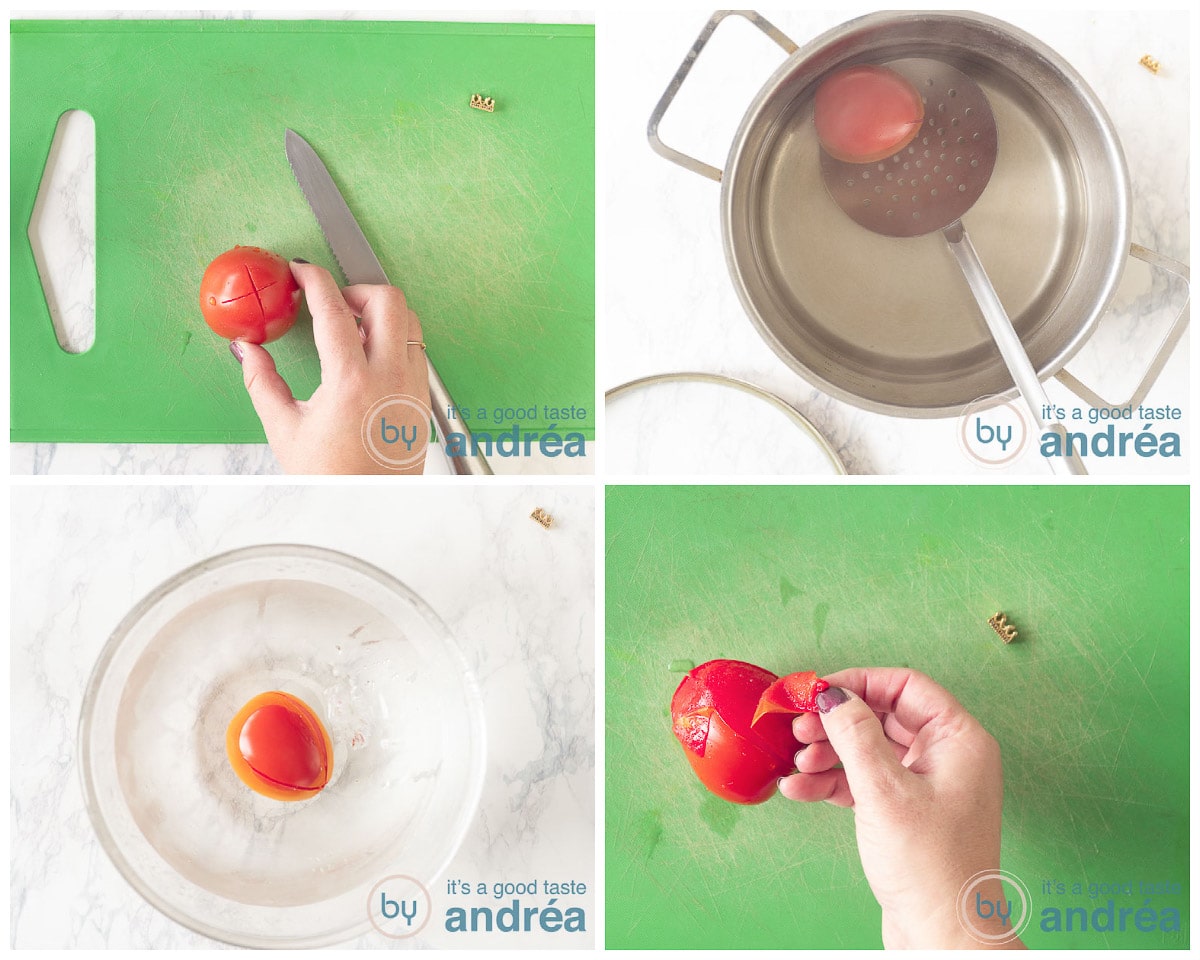 Remove the skin of a tomato in four steps