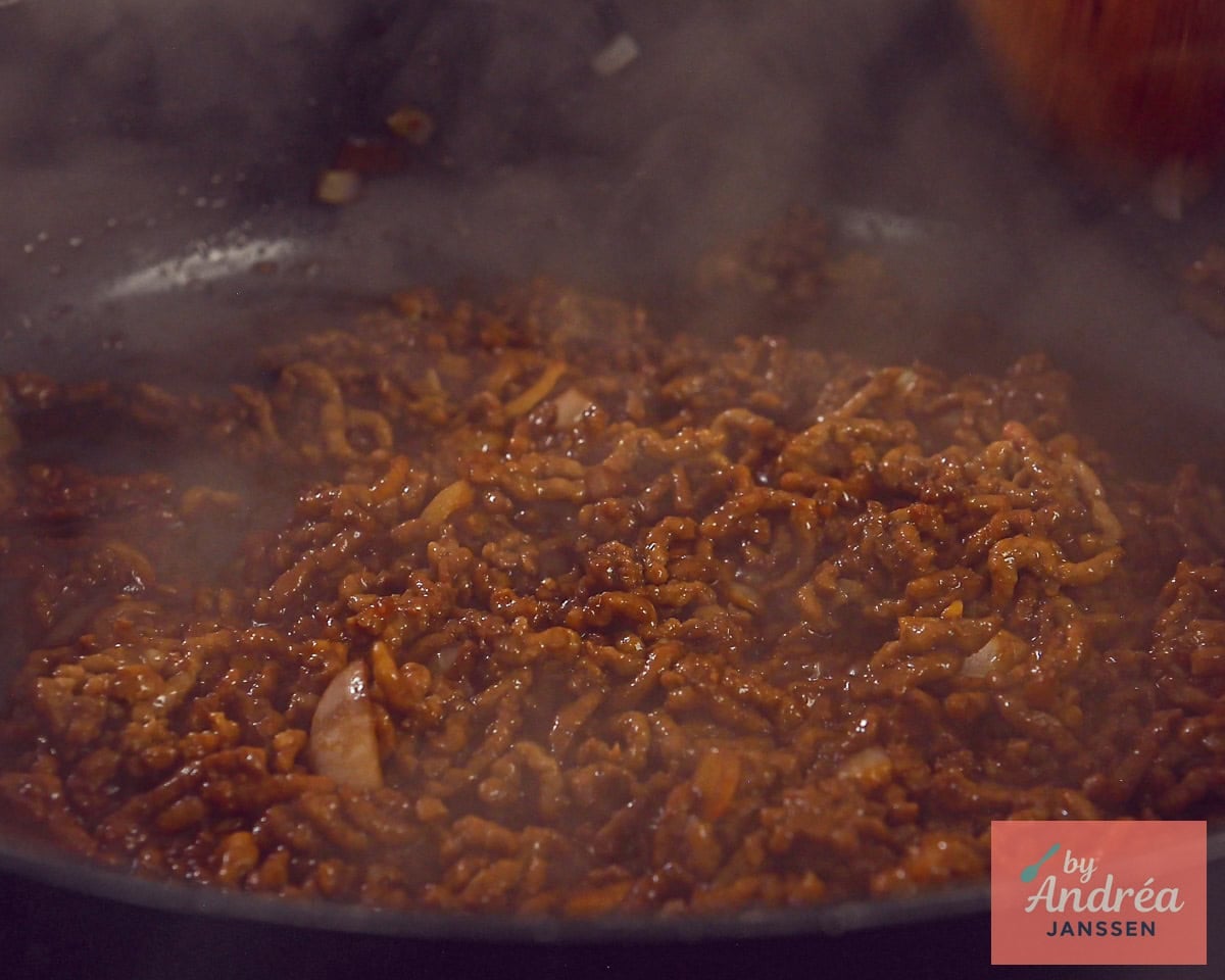 Brown the ground beef with flavorings