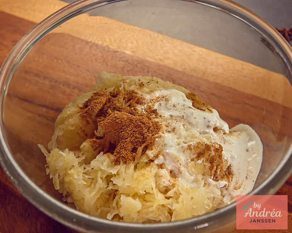 Flavor sauerkraut with garam masala and coconut milk