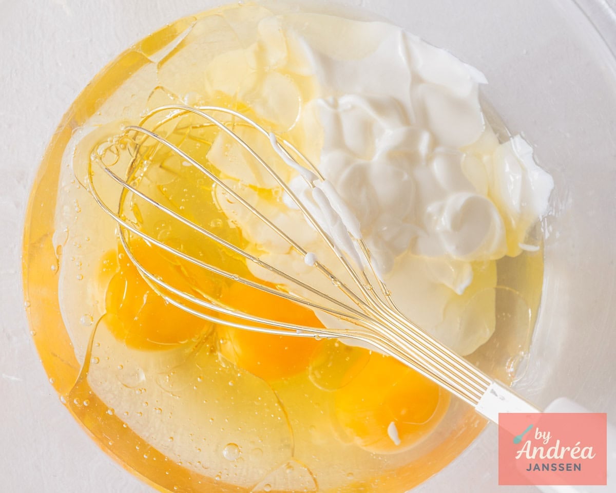 Liquid ingredients in a glass bowl