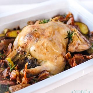 a Roast chicken with potatoes casserole