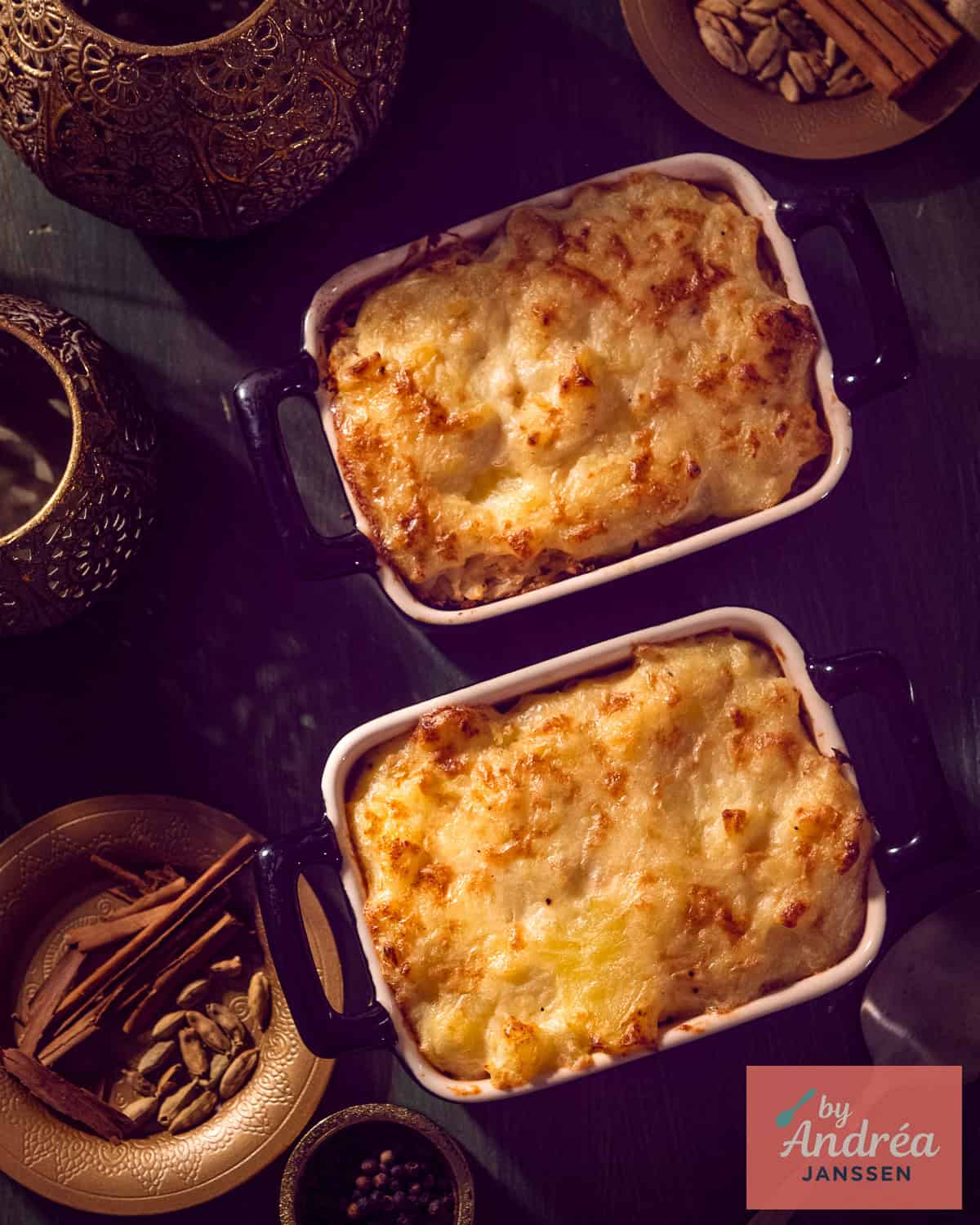 A top down picture with two Sauerkraut Casseroles with Ground Beef and Garam Masala