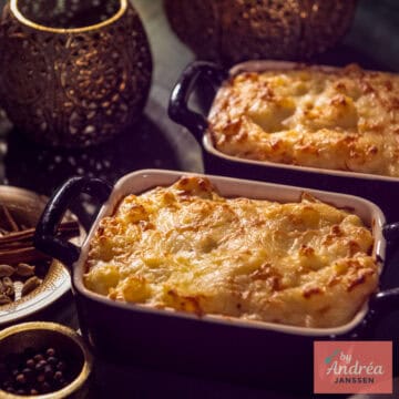 Two Indian-Style Sauerkraut Casseroles on a dark green background.