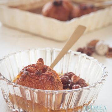 a bowl with Filled and baked apples