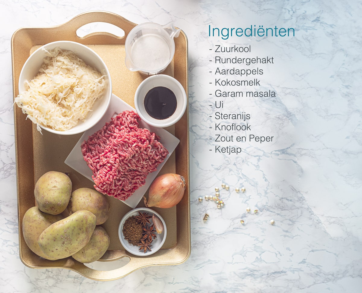 Ingredienten Indische zuurkoolovenschotel met gehakt