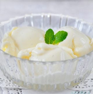 a bowl with white chocolate ice cream