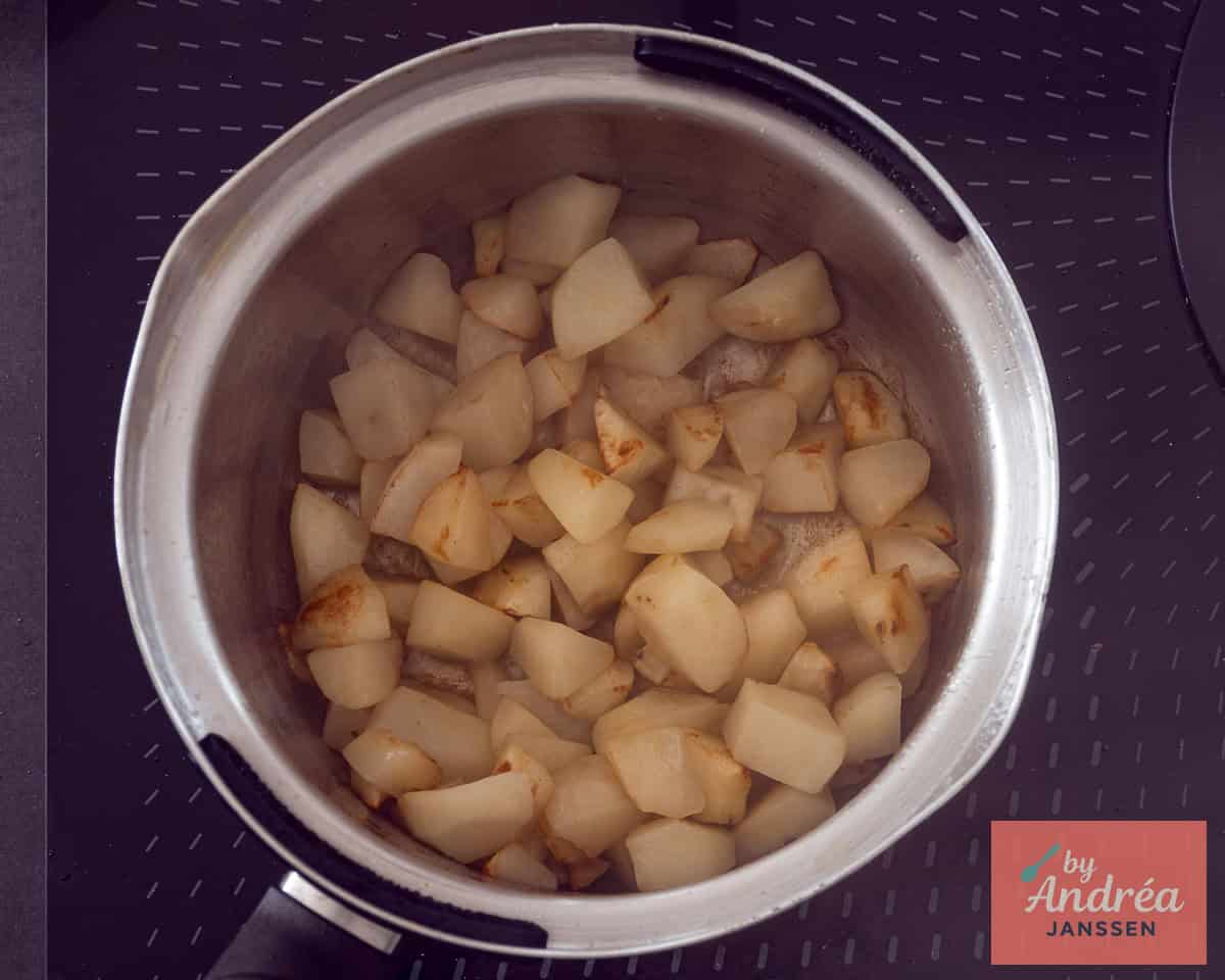 Jerusalem artichoke cooked in a saucepan