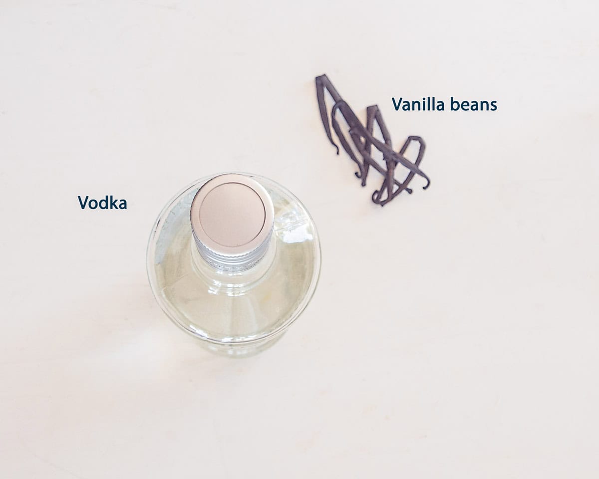 Ingredients vanilla extract on a white background with text description