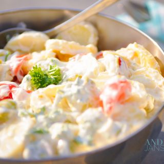 a bowl with skinny potato salad