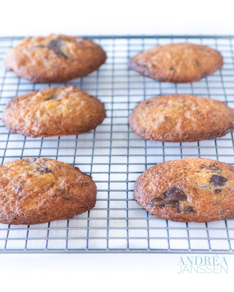 baked Black and white chocolate walnut cookies on a rack