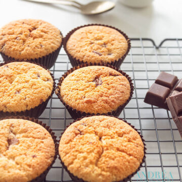 rack with cupcakes with chocolate chips