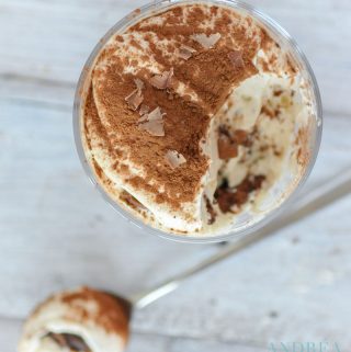 a spoon and glass of Chocolate tiramisu