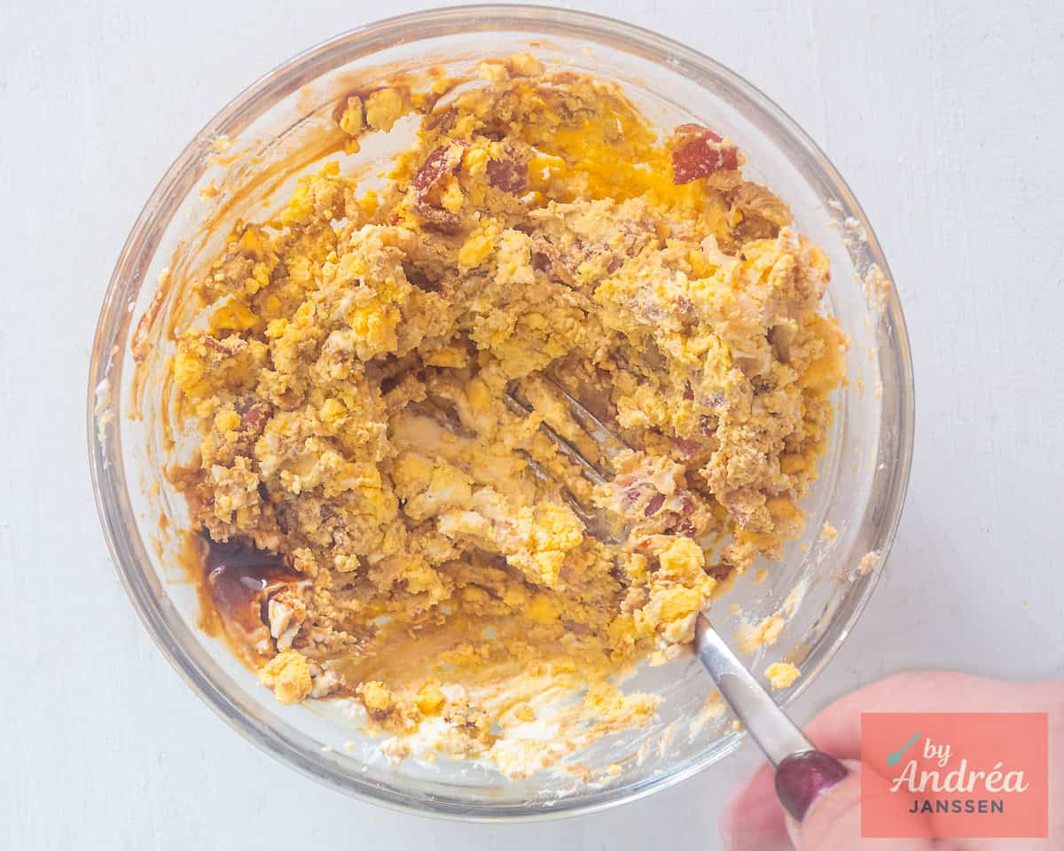 Mash the filling of the deviled eggs