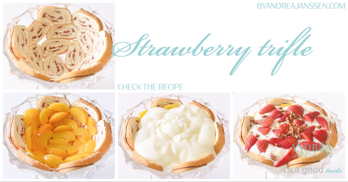 a photo how to prepare strawberry trifle