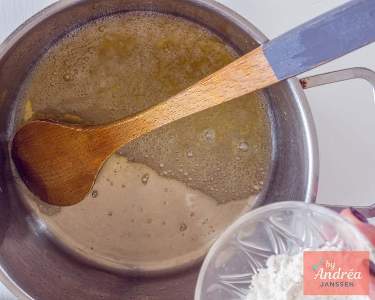 Add flour to the melted butter