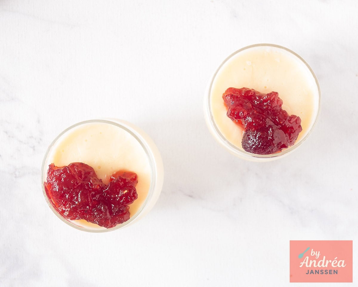 Top the yogurt ice cream with jam.