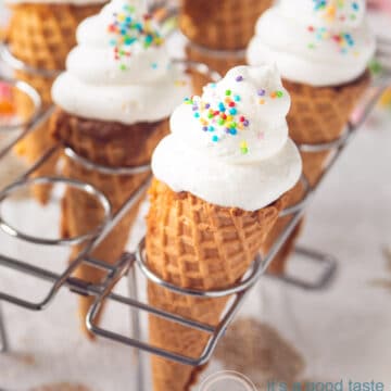 ice cream cupcakes in a rack