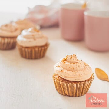 A square picture with four tiramisu cupcakes (one in front).