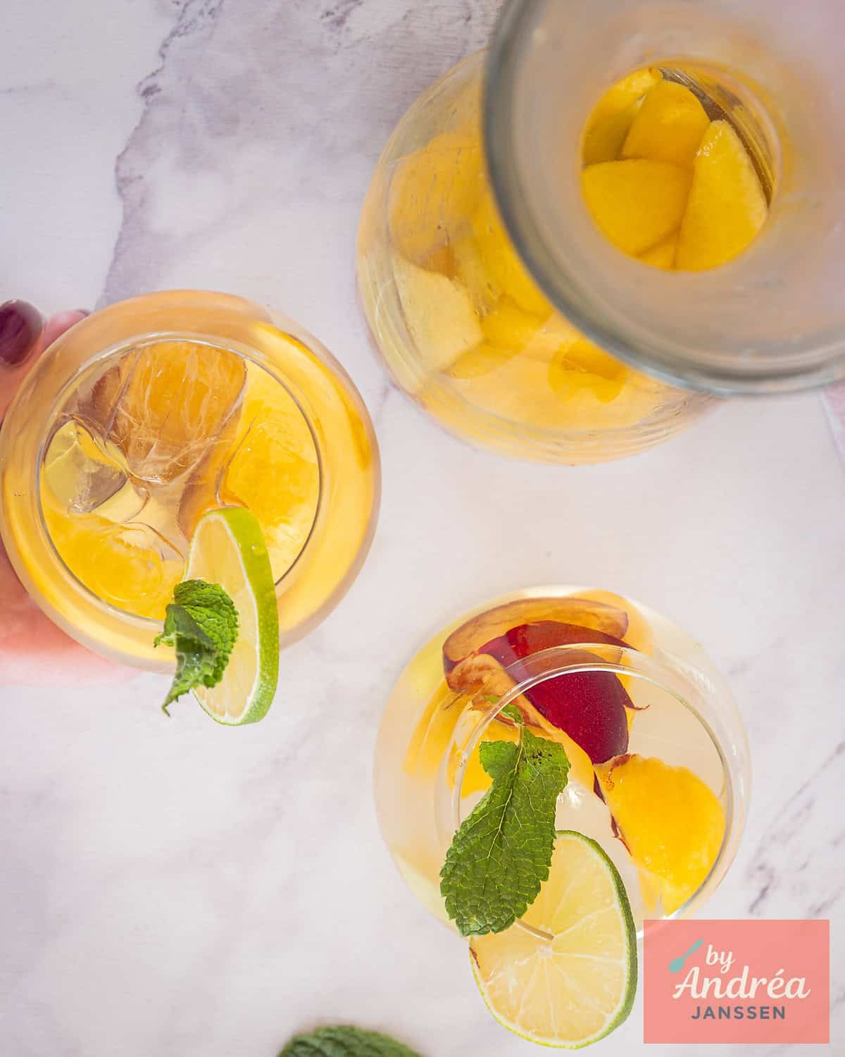 A photo from above with glasses of sangria with cava