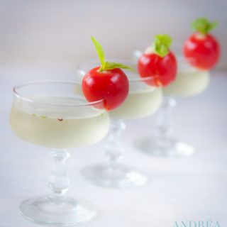 Three martini with a Danish blue tomato on a row