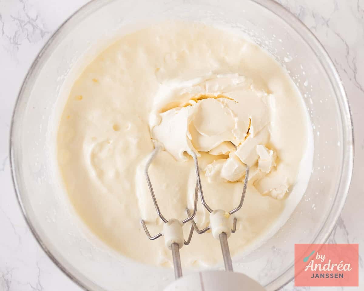 Mascarpone is mixed into the cream mixture.