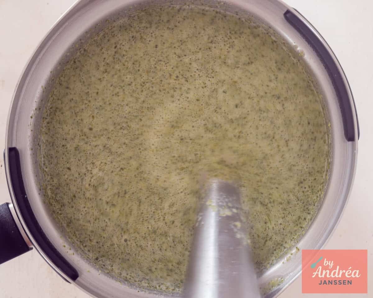 Puree the soup with an immersion blender.