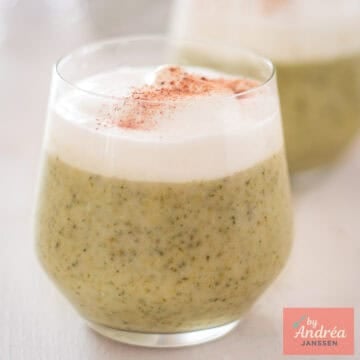A square photo with Festive Broccoli Cappuccino with cream