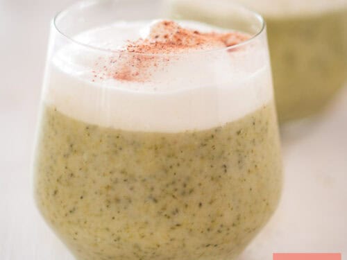 A square photo with Festive Broccoli Cappuccino with cream