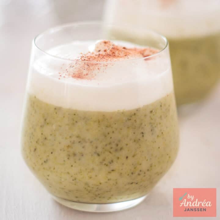 A square photo with Festive Broccoli Cappuccino with cream