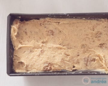 A cake tin filled with stroopwafel cake batter.