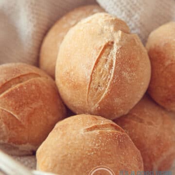 A bowl with homemade rye whole wheat buns
