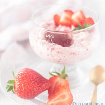 a glass of Strawberry mousse with oatmeal in the sand