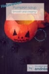 a pumpkin bowl with pumpkin soup and some text to address the recipe
