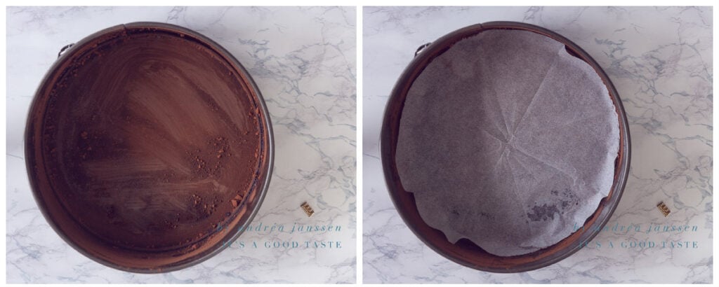 Dust the tin with cocoa and line with baking paper