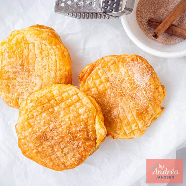 Puff pastry apple fritters from the air fryer, golden and crispy