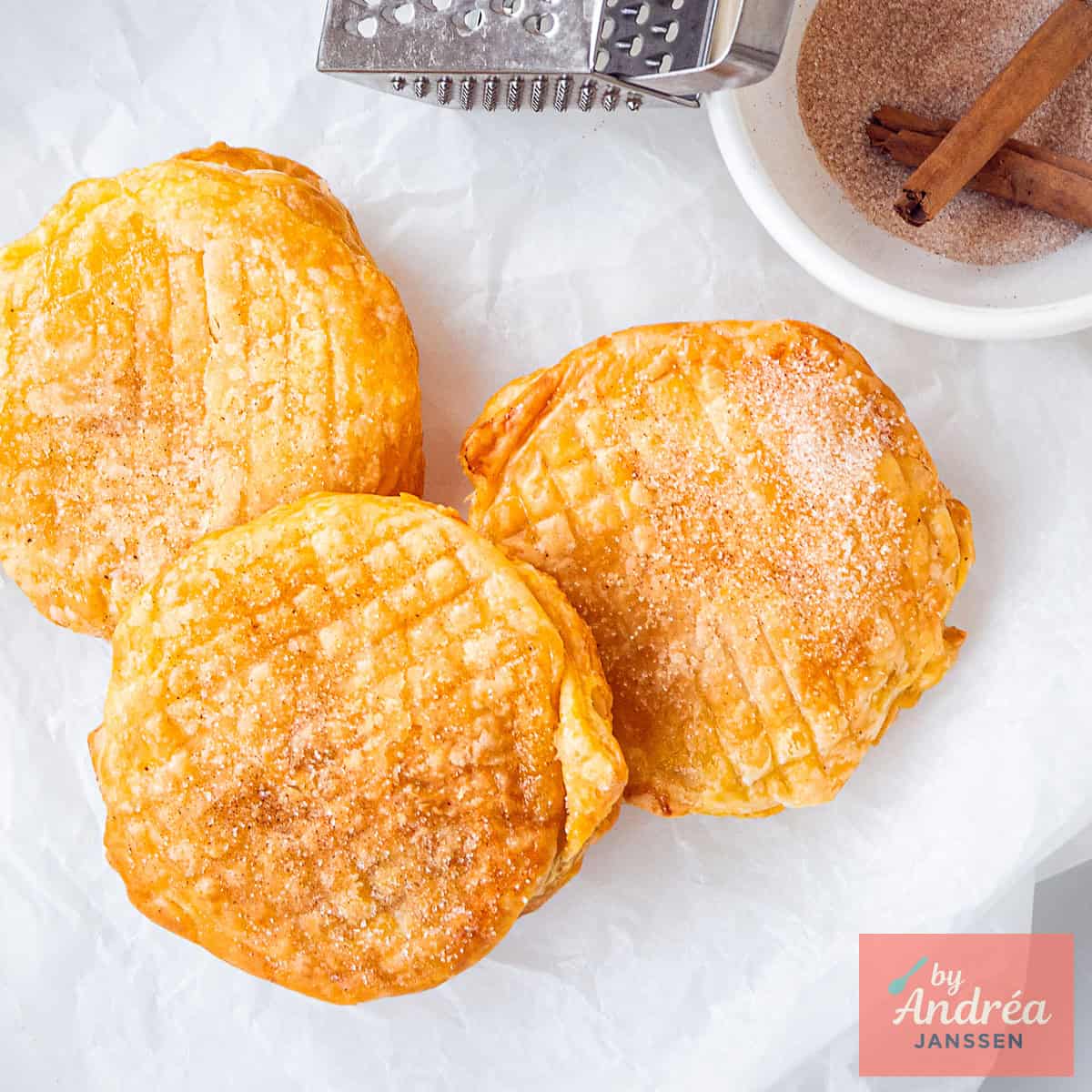 Puff pastry apple fritters from the air fryer, golden and crispy