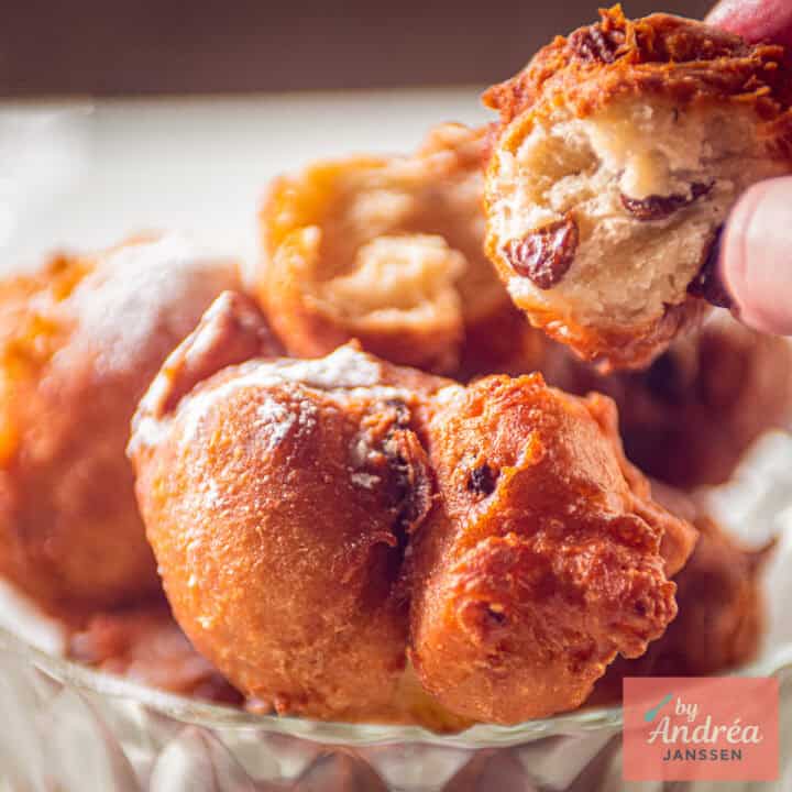 A square picture with Dutch oliebollen.