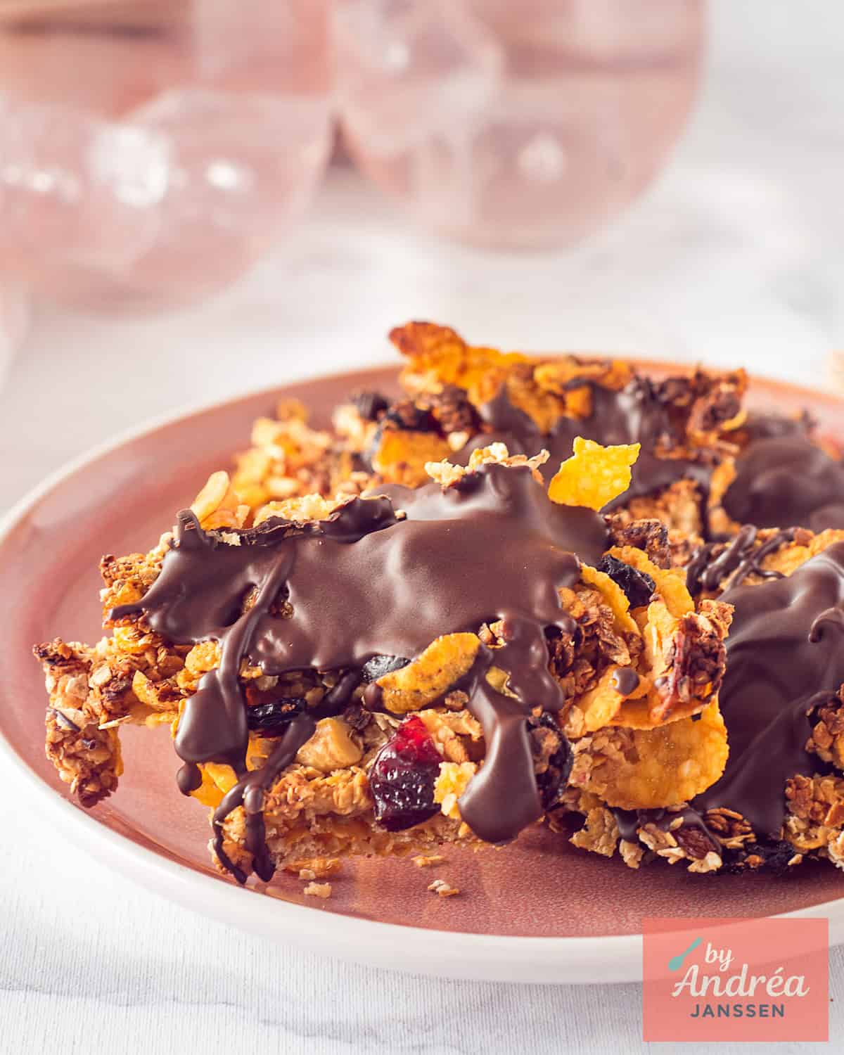 Oven-Baked Chocolate Granola Bars with Nuts and Fruit